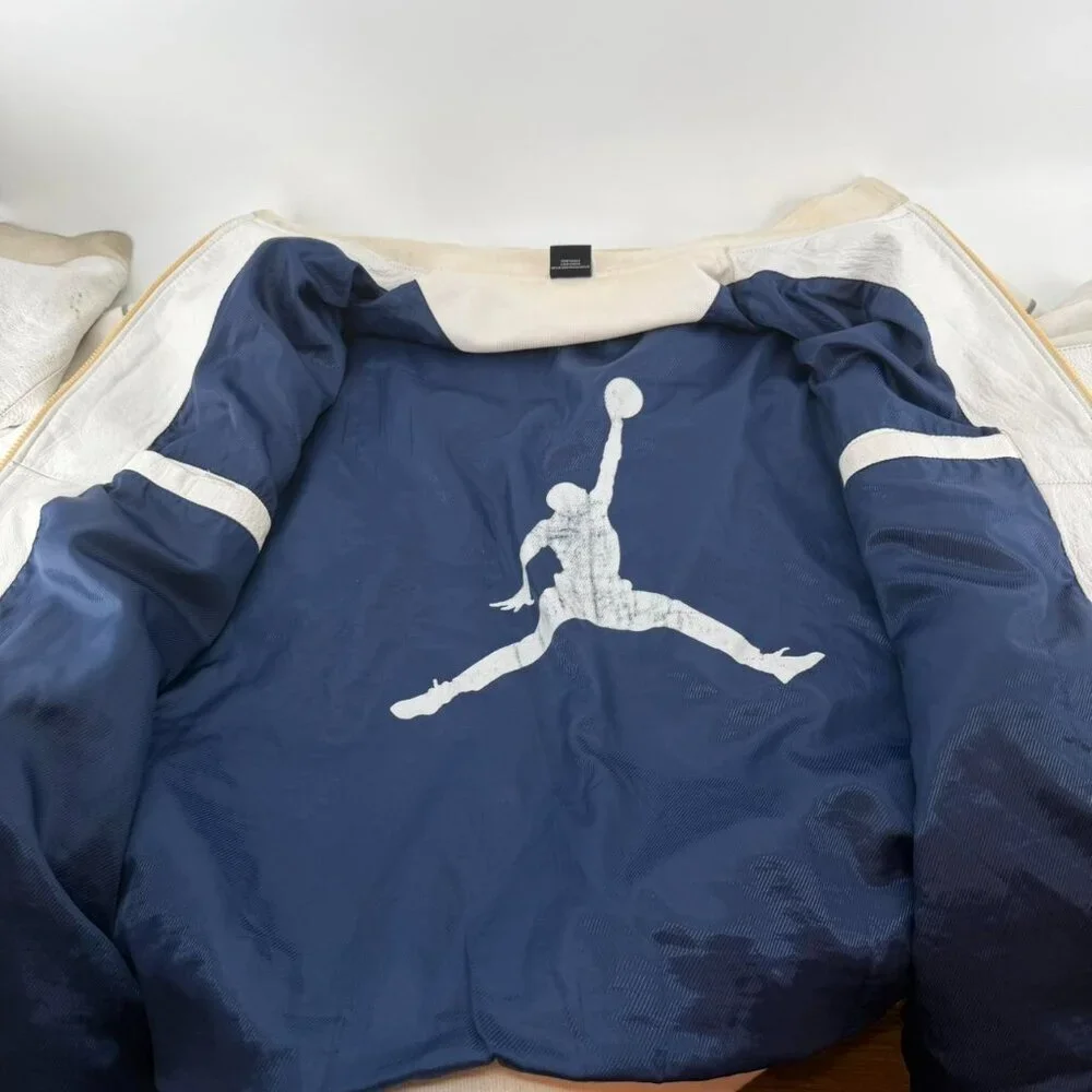 Jordan Men’s Cow Leather Jacket White Full Zip Jumpman Logo Size 4XL